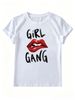 Girl Gang Red Lips Brush Letter Print Retro Graphic T-Shirt, Women Oversized Soft Cotton Tee, Feminist Daily Streetwear Party Top_ecoleips.com