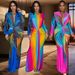 Women's Fashion Dress – Crinkle Textured Color-Block V-Neck Long Sleeve Bodycon Dress (S-Xxl, Blue & Rose Pink)_ecoleips.com