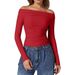 Women's Off-Shoulder Long Sleeve T-Shirt Slim Fit European American Style Milk Silk Inner Layer Base Shirt for Hot Girls_ecoleips.com