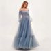 Women's Clothing Wish One Shoulder Mesh Long Sleeved Wedding Dress Big Swing Dress_ecoleips.com