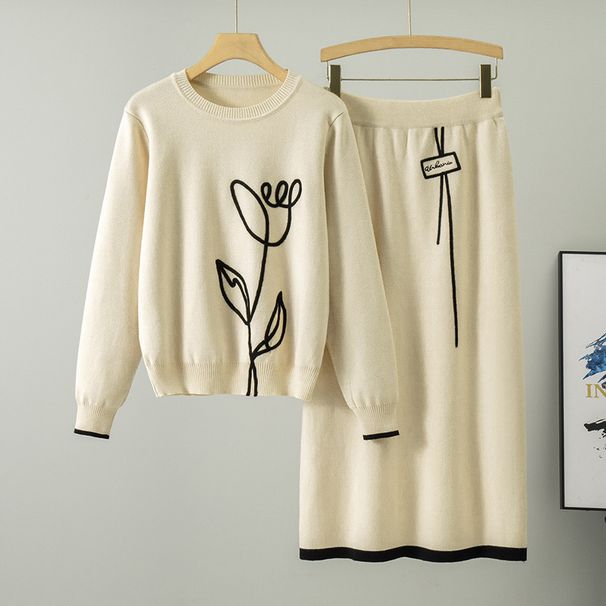 Women’s Clothing gentle style knitted suit new women's spring sweater skirt dress two piece suit_ecoleips.com