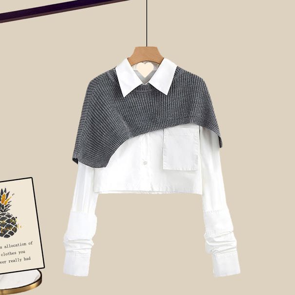 Women's Clothing Large Size Shawl Shirt Knitted Skirt Three Piece Women's Autumn Suit Women 2024 New Loose High Waist_ecoleips.com