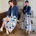 Autumn New Ink Painting Vest Denim Jacket Two-Piece Set Maternity Dress_ecoleips.com