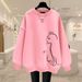 Women's European Style Casual Sweatshirt Fleece Lined Thickened round Neck Pullover Fashionable Cartoon Print Autumn Winter Top_ecoleips.com