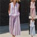 Women's Clothing Summer Women's Two Piece Set Zipper Stand Collar Shirt And Striped Trousers Sleeveless Clothing_ecoleips.com