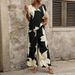 Women's Clothing Printed V Neck Bat Sleeve Tops And Long Pants Fashion Two Piece Suits_ecoleips.com