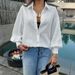 Elegant Oversized Casual Shirt for Women Wrinkle-Free Polyester Long Sleeve White Loose Fit Polo Collar Blouse Office Wear_ecoleips.com
