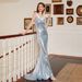 Women's Clothing New Solid Color Sling V Neck Slim Fishtail Small Tail Elegant Slim Long Banquet Evening Dress_ecoleips.com
