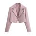 Women’s Chic Cropped Blazer – Structured Shoulder Pad Jacket In Pink/Sky Blue/Charcoal/Black (S-L, Buttonless Design)_ecoleips.com