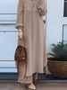 Women's Fashion Casual Suit Mushroom Button Lapel Long Shirt Puff Sleeves Wide Leg Pants_ecoleips.com