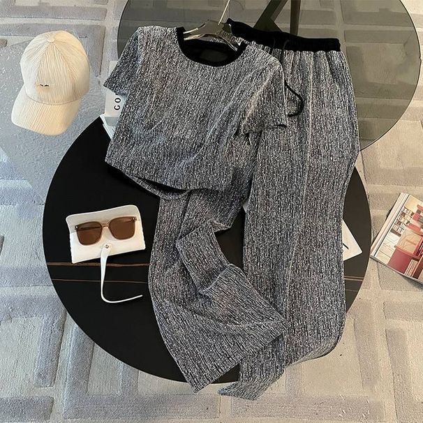 Women's Clothing Lazy Style Draped Wide Leg Pants Suit Women's Summer New Fashionable Slim-Fit Short Sleeved Two Piece Set_ecoleips.com