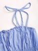 Women's High Waist Wide Leg Palazzo Pants - Blue Vertical Stripes, Lightweight Summer Trousers, Loose Fit & Floor-Length Design_ecoleips.com