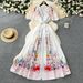 Floral Maxi Dress – Deep V-Neck & Peasant Sleeves With Button Detail (Print 1/Print 2) – Elegant A-Line Dress For Resort & Garden Parties_ecoleips.com