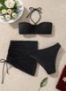 Solid Color Halter Neck Bikini Set Three Piece Swimsuit Sexy Skirt Two Piece Women's Cross Border European American Style_ecoleips.com