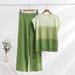 Luxury Mom Summer Outfit – Lightweight Knit Two-Piece Set With Wide-Leg Pants (Ombre Color Block, Sleeveless Top, One Size Fits Most, Comfort Wear)_ecoleips.com