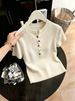 Women's Colorful Button Down Collar Short Sleeved Knit Top Slim Fit Fashionable Spring Summer Style_ecoleips.com