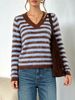 V Neck Fuzzy Knit Top, Soft Breathable Pullover_ecoleips.com