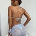 Women Blue Ditsy Floral 3 Piece Bikini Set Halter Triangle Padded Swimsuit Mesh Tie Wrap Cover Up Skirt Summer Beach Bathing Suit_ecoleips.com