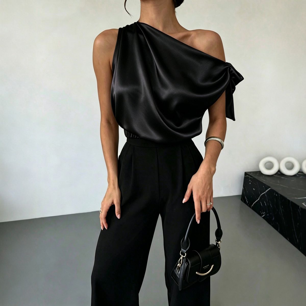Women's Clothing Satin Off-Shoulder Asymmetrical Bow Blouse Shirt For Women Hot Selling_ecoleips.com