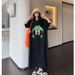 Summer New Korean Style Cute Print Midi Short Sleeve Dress Loose Versatile Ins Style Dress Polyester Fiber Straight Cut Dress_ecoleips.com