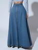 K Single-row Button-up Denim Skirt For Women, Trendy A-line Maxi Skirt_ecoleips.com