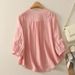 Women's Solid Color V Neck Shirt Summer New Style Fashionable And Elegant Loose Fit Top With Three Quarter Sleeve Versatile_ecoleips.com