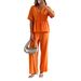 European And American Fashionable And Elegant V-neck Loose Short Sleeved Top And Wide Leg Pants_ecoleips.com