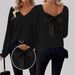 European And American Women's V-Neck Solid Color Sweater Autumn New Long Sleeve Casual Loose Bowknot Top For Women_ecoleips.com