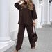 Women's Clothing Cotton Top Casual Minimalist Linen-Blend Two-Piece Set – Relaxed Tee & Tied-Waist Pants (Deep Red, Gray, Brown, Black)_ecoleips.com