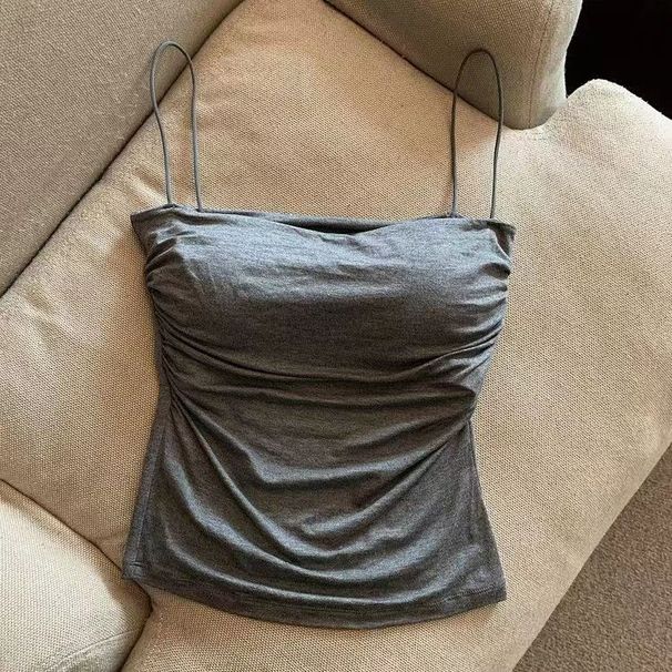 Thai Niche Pure Desire Pleated Small Camisole Vest Women In Summer With Thin Shoulder Straps Chest Pads For Inner And_ecoleips.com