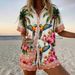 Women's Summer Casual Loose Hawaiian Beach Style Printed Collared Shirt And Shorts Suit European And American Resort Fashion_ecoleips.com