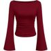 European And American Style Spicy Girl Solid Color Boat Neck Flared T-Shirt For Women 2025 Autumn Slim Fit Ruched_ecoleips.com