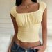 Voya Women's Retro Square Neck Fashionable Pleated Waist Cinching Short Spicy Girl Top_ecoleips.com