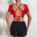 Voya Women's Sexy Backless Ultra Short Sleeved T-shirt With Exposed Belly Button Top_ecoleips.com