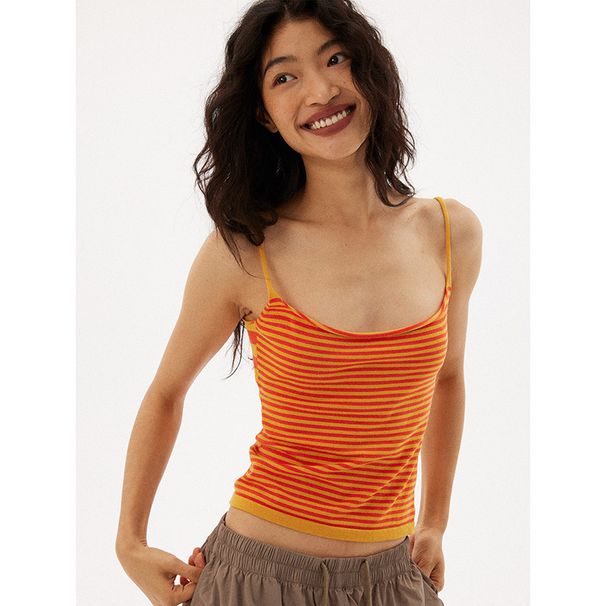 Hot Girl Style Thin Striped Stretchy Slim-fit Short Tank Top For Women, 2026 New Spring Fashion, Summer Outerwear With_ecoleips.com