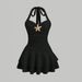 Cross-border Bestseller: Seaside Vacation Halter Neck Dress With Starfish Decoration, Pleated Waist-cinching Short_ecoleips.com