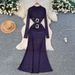 Women's European American Style Long Sleeved Rhinestone Dress Heavy Duty Metal Buckle Waist Cinching Slimming Elegant Autumn Winter Gift_ecoleips.com