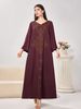 Modest Abaya Dress/Muslim Dress Women Elegant V-Neck Embellished Maxi Dress – Loose Fit, Comfortable & Stylish For Women_ecoleips.com