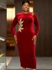 plus Size Off-Shoulder Velvet Dress Gold Embroidery Slimming Waist Hollow Out Mid-Length Evening Gown For Women_ecoleips.com