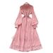French Court-Style Lace Dress For Women – Elegant High-Waist A-Line Long Dress With Single-Button Closure (7 Colors, S-XXL)_ecoleips.com