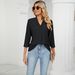Women's Clothing Autumn New V Neck Jacquard Loose Top Mid Sleeve Lapel T Shirt_ecoleips.com