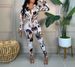 Women's European American Style Printed Lapel Jumpsuit Long Sleeve Slim Two Piece Set Fashion Autumn Winter New Arrivals_ecoleips.com