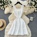 French Style White Sleeveless Knit Dress Elegant Sophisticated Slimming A-Line Skirt Hollowed out Waist Cinching New Summer Refreshing_ecoleips.com