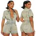 Women's High-Waisted Stretch Denim Jumpsuit – Slimming Short-Sleeve Romper With Washed Finish (Light Blue/Yellow, S-2XL)_ecoleips.com