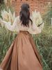 "Caramel Latte" French Retro Hepburn High-Waisted Tie-Waist Flared Midi Women's Half Skirt Shirt Set For Autumn_ecoleips.com