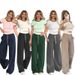 Women's Clothing Contrast Color Round Neck Short Sleeve Fashion Casual Solid Color Wide Leg Pants Suit_ecoleips.com