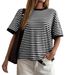 Women's Classic Striped Short Sleeve T-Shirt | Relaxed Fit For Beach & Everyday Wear | Soft Cotton Blend_ecoleips.com