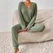 Minimalist Solid Color Lounge Set – Oversized V-Neck Top & Relaxed Pants, Casual Two-Piece Outfit For Women_ecoleips.com