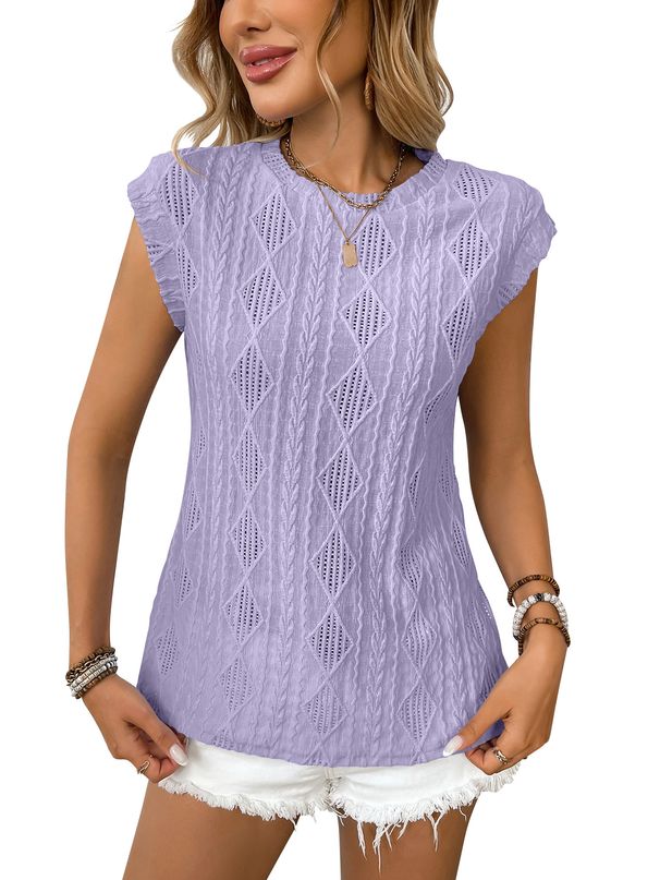 Women's Clothing Round Neck Jacquard Short Sleeve Loose T Shirt Vest_ecoleips.com