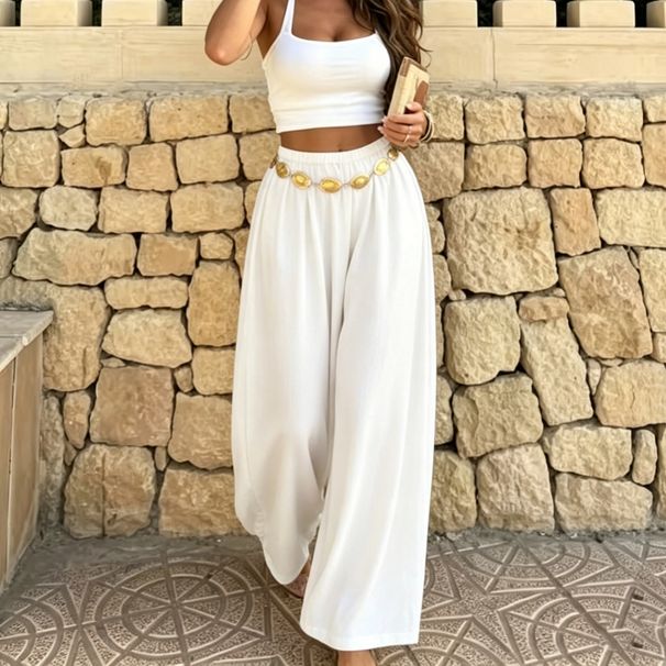 Women's Clothing Summer Wide Leg Lantern Pants Women's Bohemian Style Loose Fit Slimming Versatile Casual Plus Size Solid Color With Drape_ecoleips.com
